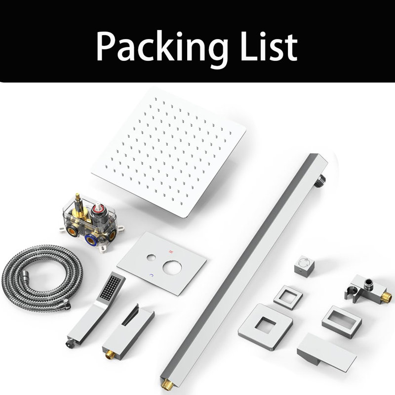 12 Inches All Metal Bathtub Faucet Set Shower System With Tub Spout, Modern Valve And Trim Kit, Chrome