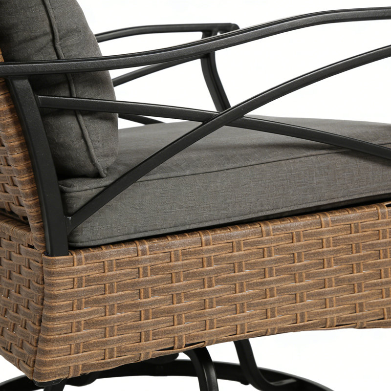 Ensemble de chaise berçante pivotante 3 pièces avec table basse à 2 niveaux et coussins de dossier confortables en rotin