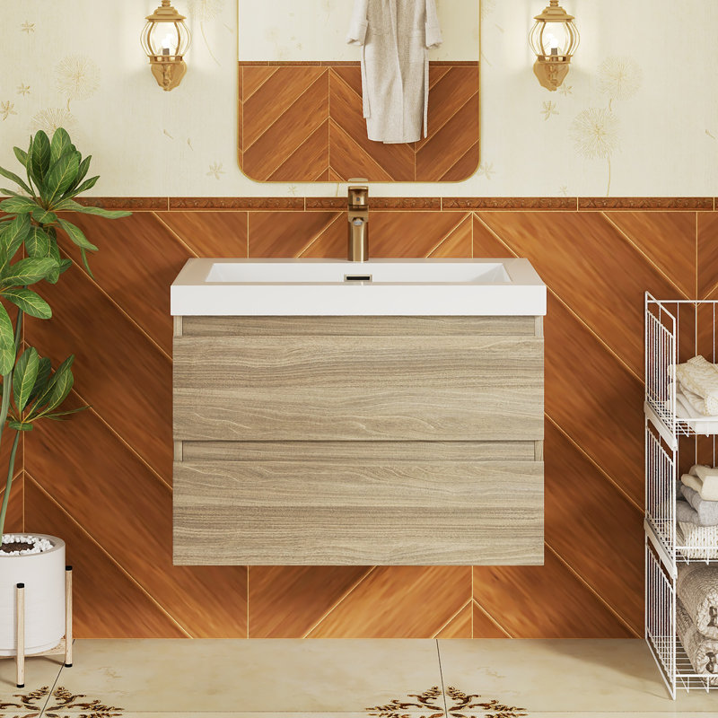 Meuble-lavabo mural simple 29,5 po avec plateau en résine, Gris