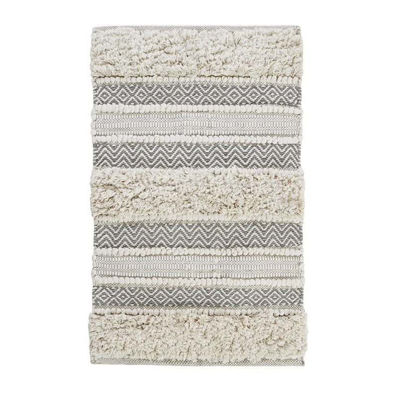 Nordic Shaggy Grey and Beige Patterned Bathroom Rug
