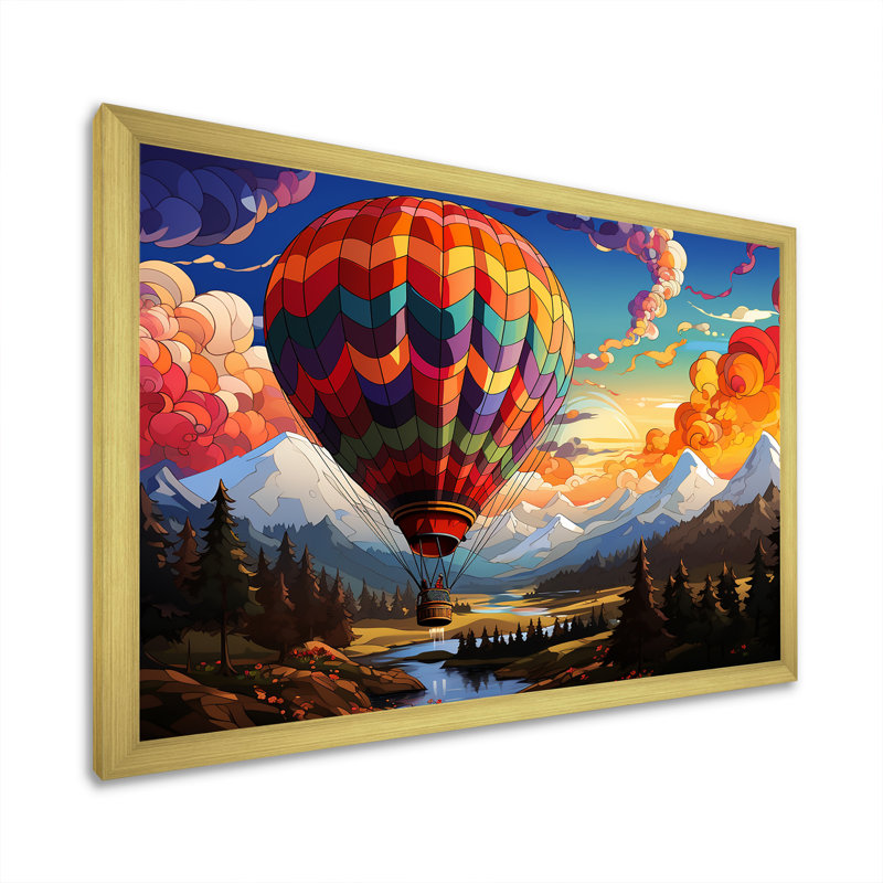 Pop Art, montgolfières, vues aériennes sur toile, Cadre doré simple, H 34 po x l 44 po x P 1,5 po