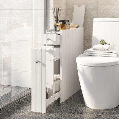  2-Tier Narrow Bathroom Storage Cabinet,5.5 Inches Width Floor Cabinet With Drawers And Wheels For Small Spaces,Toilet Paper Storage Cabinet, White