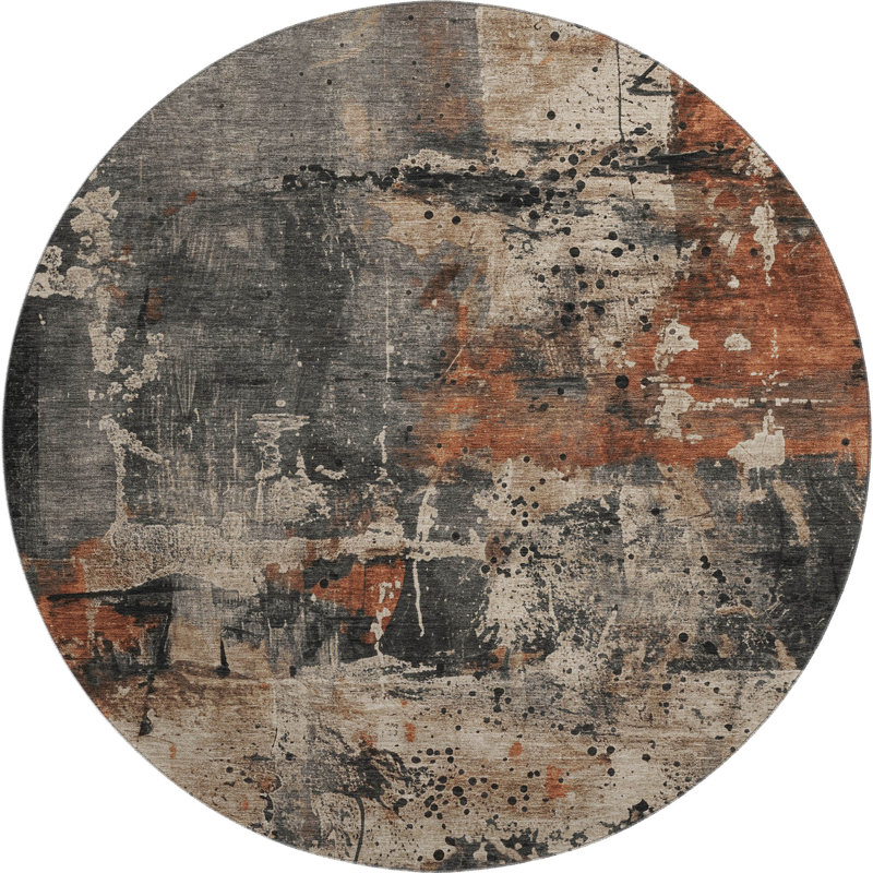 Premium Machine Washable Mayfield AMF1839 Abstract Rug, Round 8'