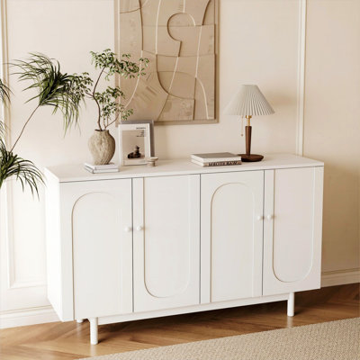 Stylish And Functional 4-Door Intaglio Storage Cabinet With Pine Legs by Corrigan Studio