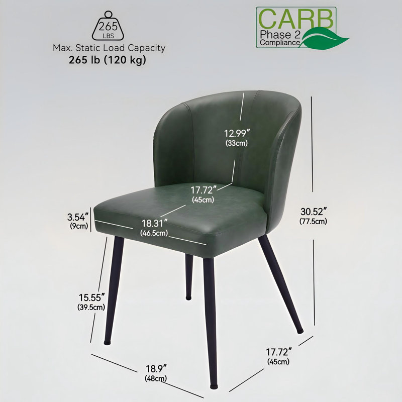 Chaise de salle à manger rembourrée en similicuir (ensemble de 4), Vert, 4