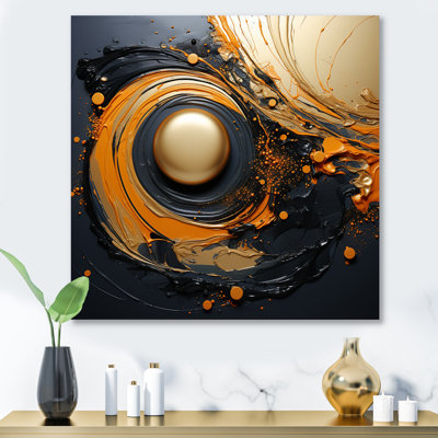 Black And Orange Marble Moon I - Abstract Metal Wall Art Decor