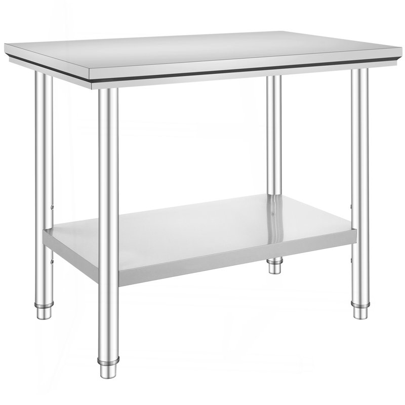 Stainless Steel Prep Table, 35 x 24 x 31 Inch, 700 lbs Load Capacity, Heavy Duty Metal Worktable with 3 Adjustable Height Levels, Commercial Workstation for Kitchen Garage Restaurant Backyard