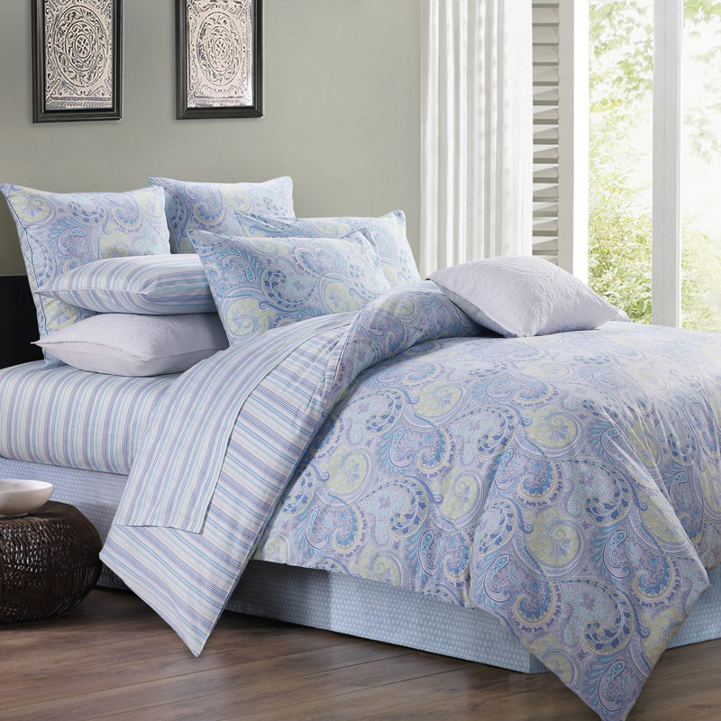  800 Thread Cotton Duvet Cover Set，3pcs Luxury Vintage Classic Blue Boho Damask Paisley Bedding Set, Soft Breathable And Skin-friendly Quilt Cover, Aesthetic Botanical Pattern for Thanksgiving and Christmas Gift