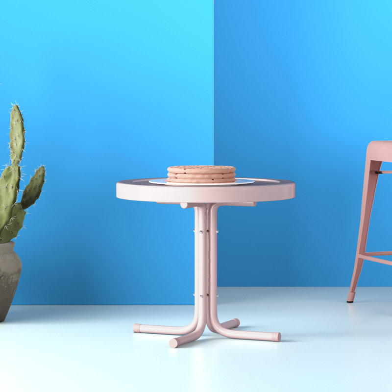 Alanna Round Metal Outdoor Side Table , 22'' in. W 22'' in. D, Pastel Pink Gloss