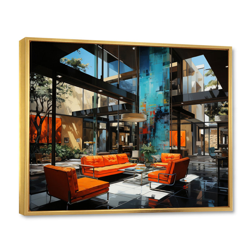 Mid Century «Bold», impression sur toile encadrée, Cadre flottant doré, H 34 po x l 44 po x P 1,5 po