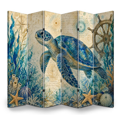 Cloison pliante 6 panneaux paravent Royal Sea Turtle