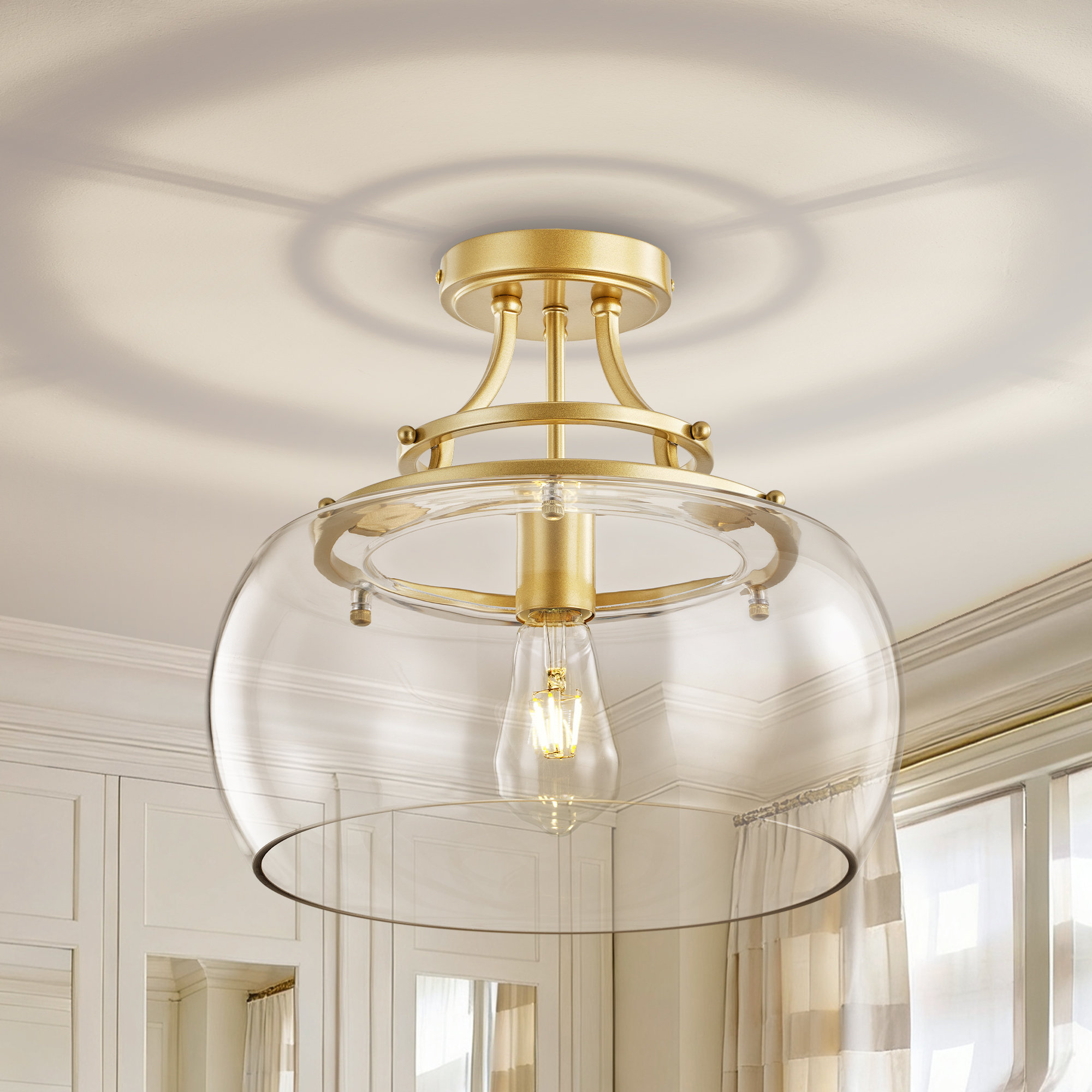 Everly Quinn 1-Light Industrial Ceiling Light Fixture with Clear Glass ...