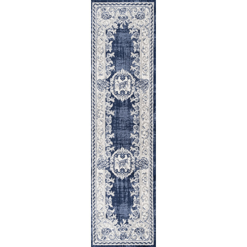 Nisbet Cottage Medallion Ivory/Navy Rug, Runner 2'2" x 8'
