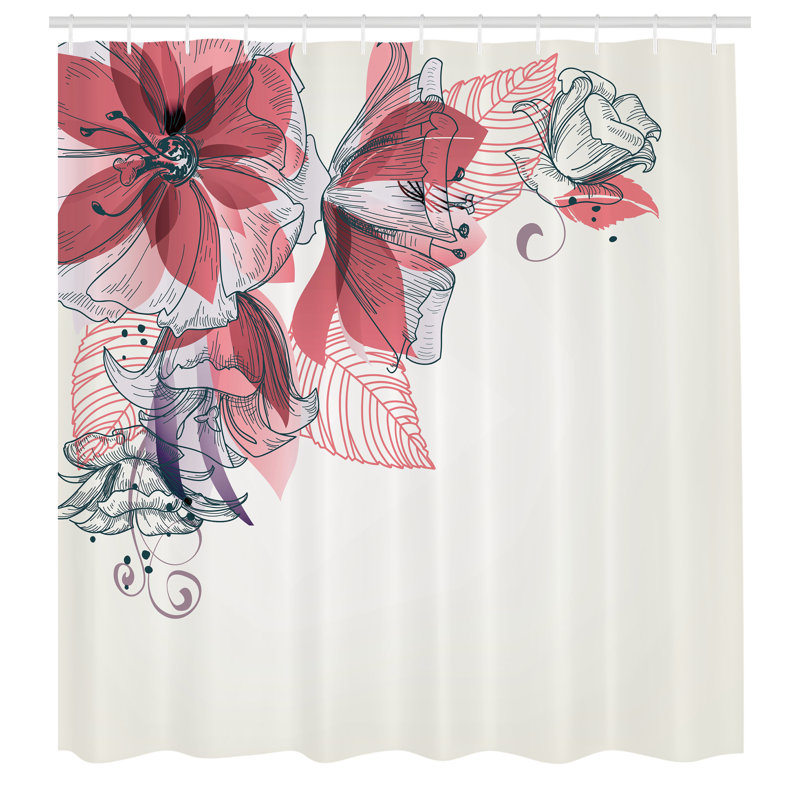 Floral Shower Curtain with Hooks Included, Dried Rose White