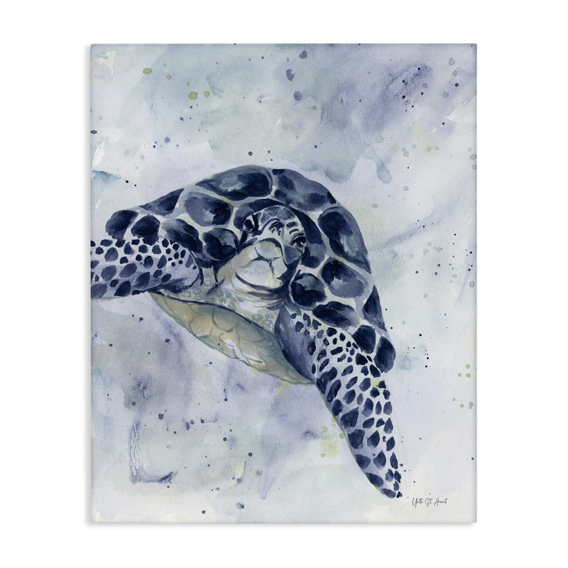 «Natation, tortue bleue», art mural sur toile par Yvette St. Amant, H 48 po x l 36 po