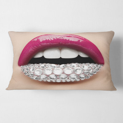 Woman Lips with Lipstick Diamonds Rectangular Pillow Cover & Insert