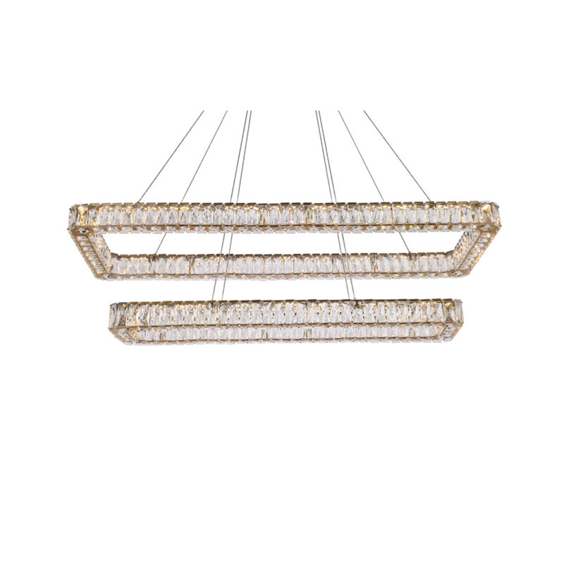 Luminaire suspendu double DEL chromé Maart, Or, H 80 po x l 50 po x P 19 po