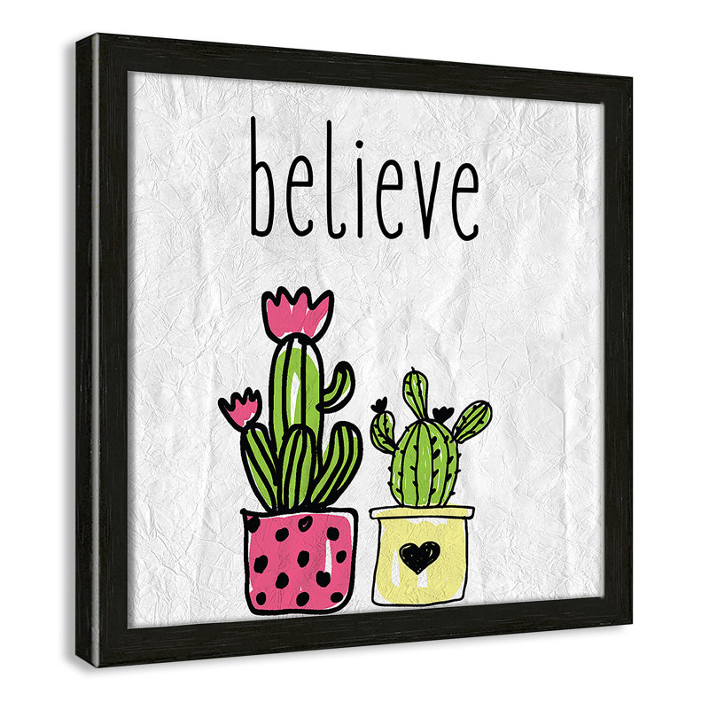 Cactus B, art encadré, 12" H x 12" W x 1.18" D, Encadré de boîte noir