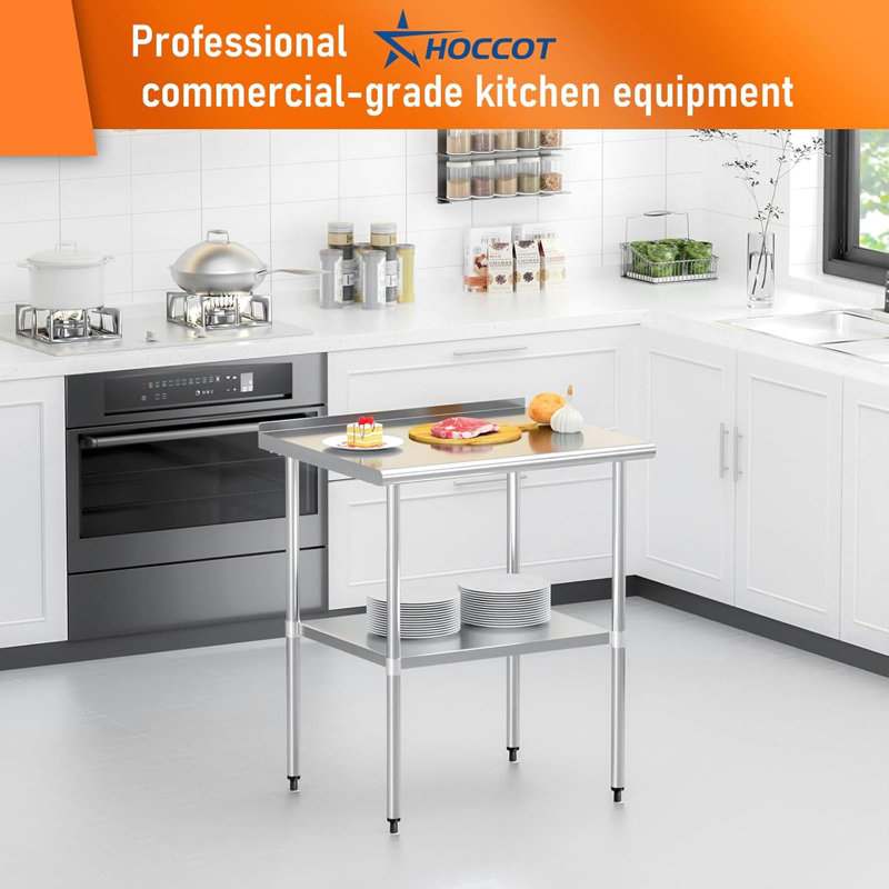 Table de travail en acier inoxydable avec tablettes et dosseret réglables pour la cuisine commerciale