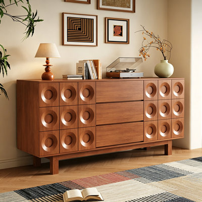 Buffet 70,87 "en bois d'hévéa massif avec 3 tiroirs et armoire de rangement
