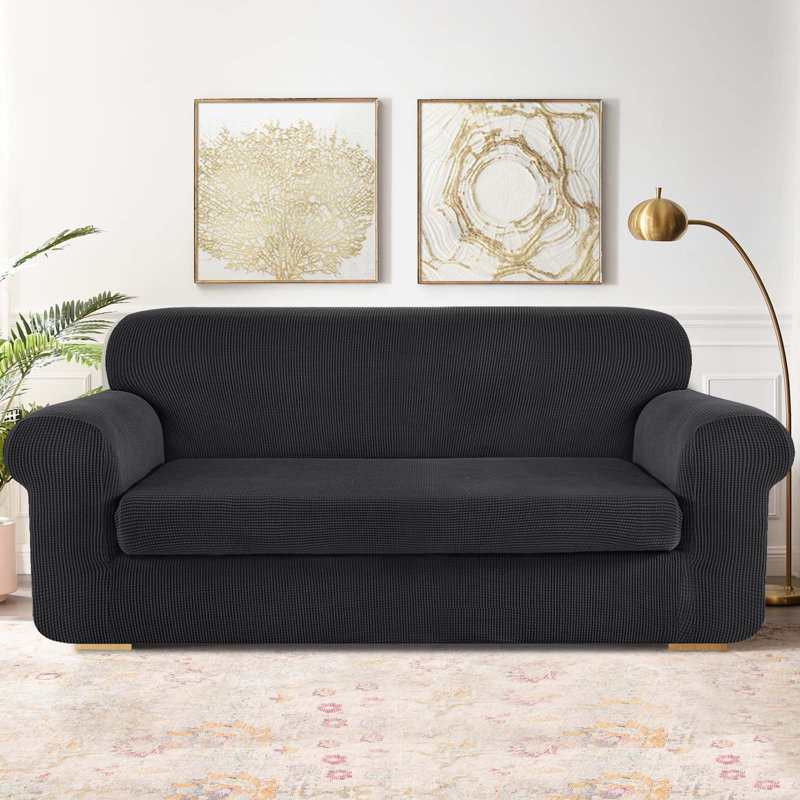 Housse pour canapé à coussins carrés / rectangulaires Dlerfeut, Mélange de polyester gris, 41" H x 92" W x 42" D