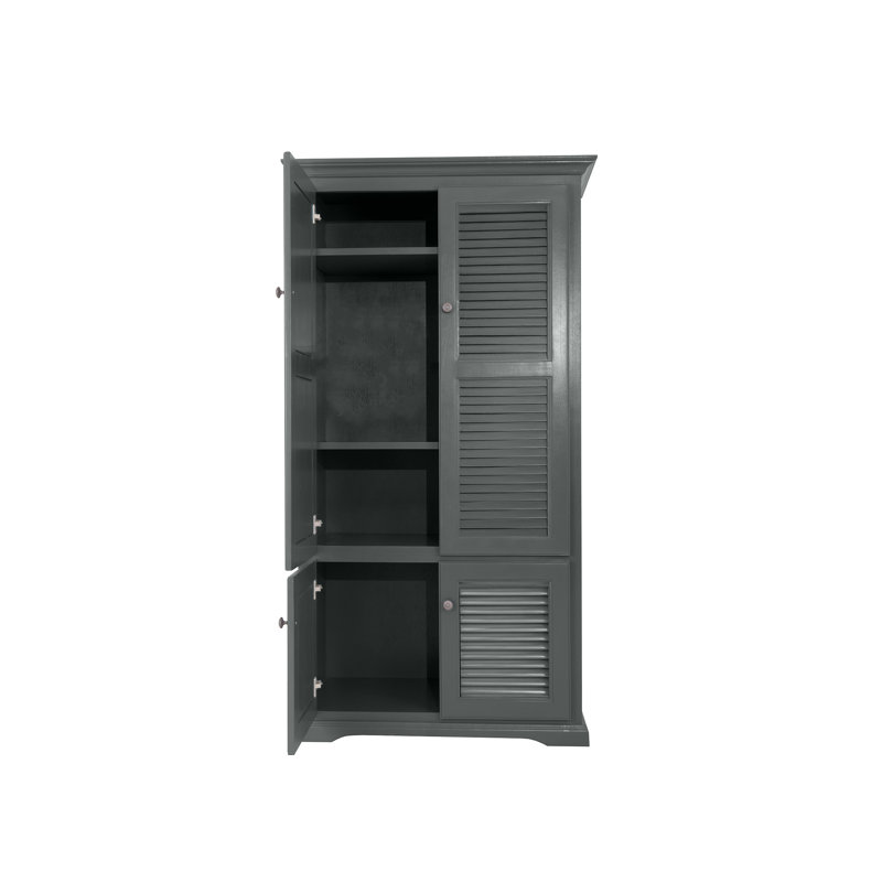 Extra Wide Solid Wood Kitchen Pantry Cabinet with shutter doors, Gray