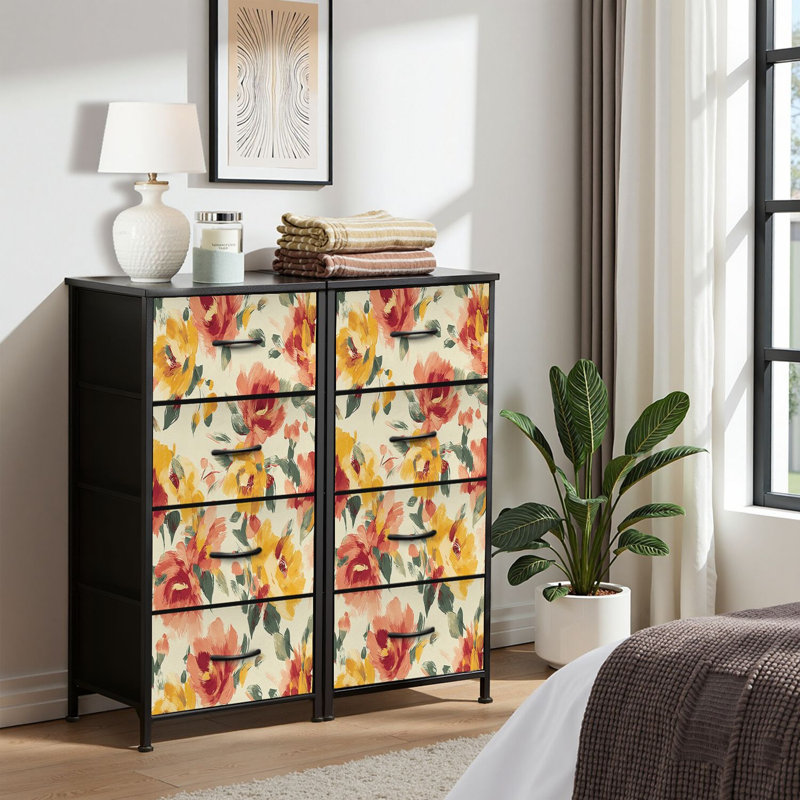 4 Drawer Dresser for Bedroom, Narrow Chest of Drawers, Wooden Top and Study Iron Frame 18"x37.5"-(WxH)