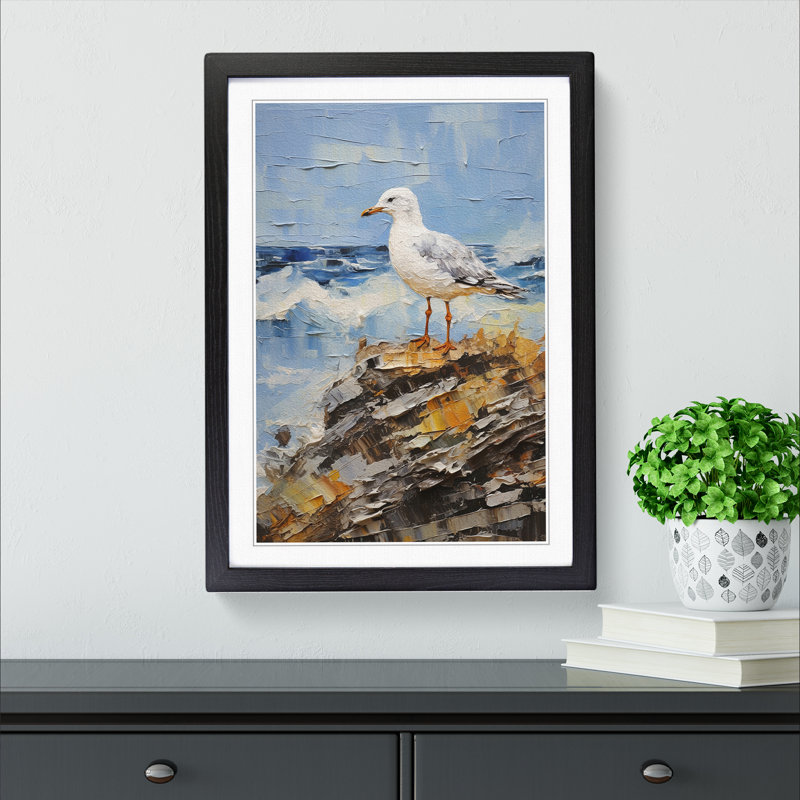 Seagull Impressionism No.2 - Single Picture Frame Print on Wood, Black, 34cm H x 25cm W x 2cm D