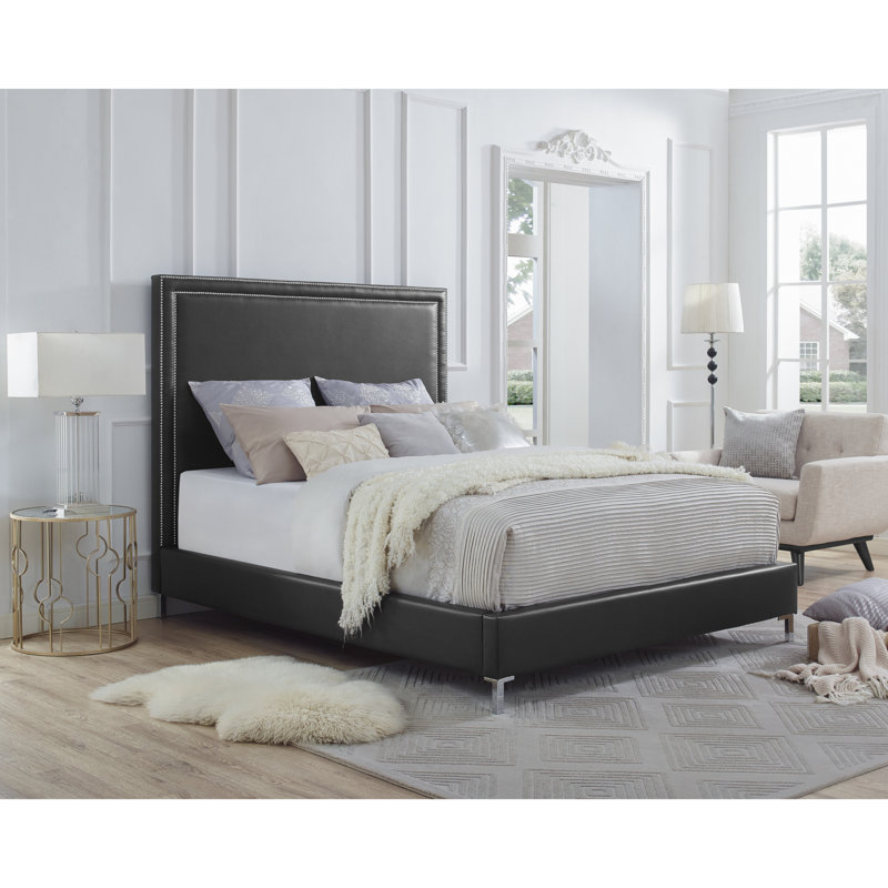 Crampton Upholstered Platform Bed, Black, Leather, Queen