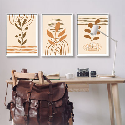Beige Boho Sprouts, impression sur bois, 3 pièces
