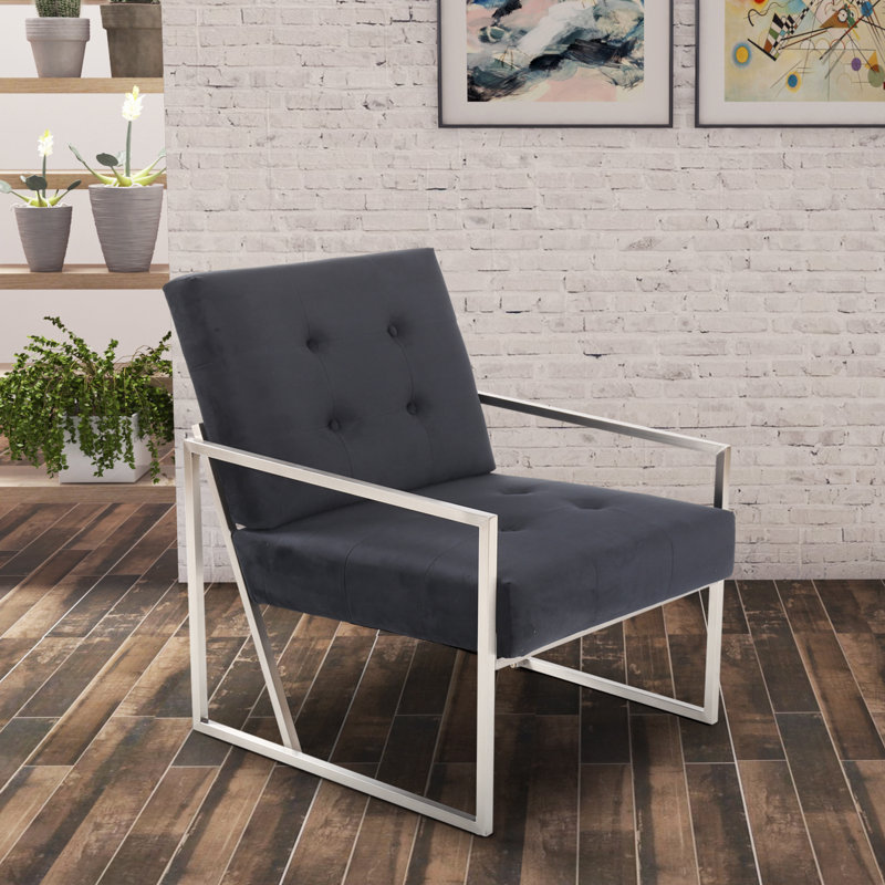 Idalou Plush Velvet Tufted Retro Accent/Salon Chair, Black, Silver