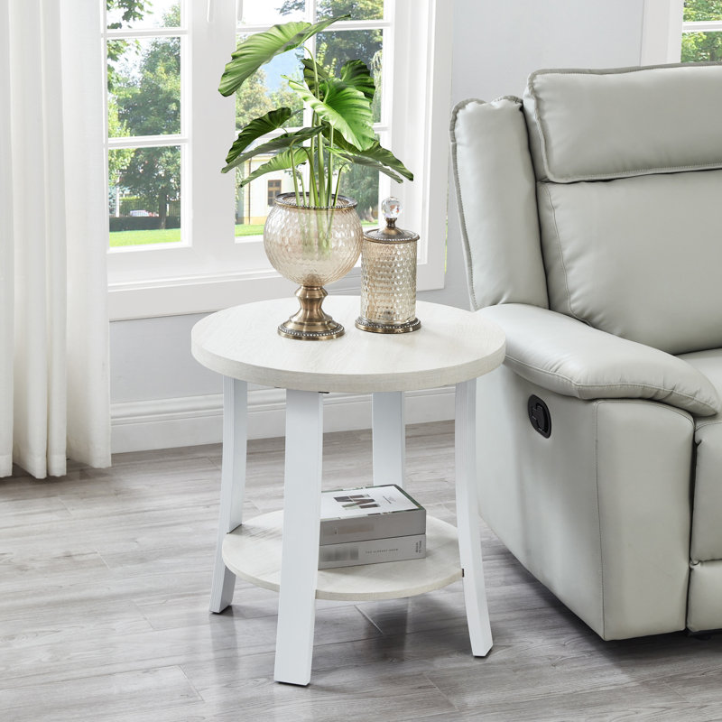 Table contemporaine blanche avec tablette ronde - Décoration pratique et accessoire élégant