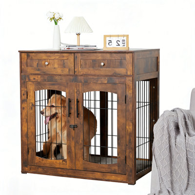 Mobilier de cage pour chien avec coussin et 2 tiroirs de rangement, chenil d'intérieur et cage pour petits, moyens et grands chiens, niche pour chien, caisses décoratives pour la maison