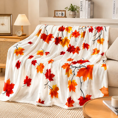Cozy Maple Leaf Print Plush Throw Blanket, Lightweight & Soft Fleece Bed Blanket for Sofa, Couch, Bedroom, Living Room Home Decoration, Fall Themed Ar