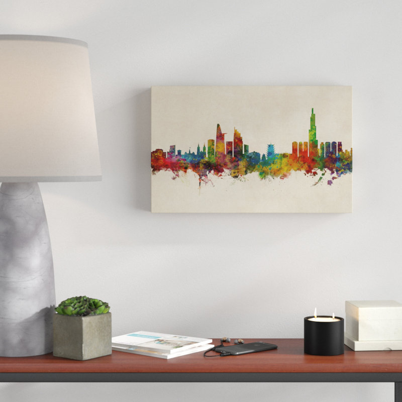 « ho khi minh city (saigon)-horizon du viêt nam », impression sur toile tendue en beige, H 12 po x l 19 po x P 2 po