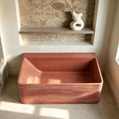 Baignoire rectangulaire en pierre reconstituée beige
