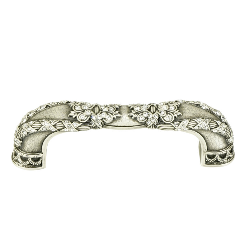 NEWPORT 3-1/2" C TO C PULL; LT COLORADO TOPAZ CRYSTALS; MUSEUM  PLATE, Silver