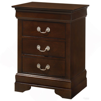 Cherry Finish 3-Drawer Wooden Nightstand Bedside Table