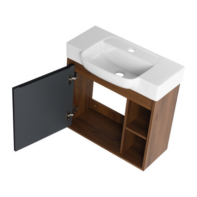 Meuble-lavabo mural avec portes doubles et tablette ouverte