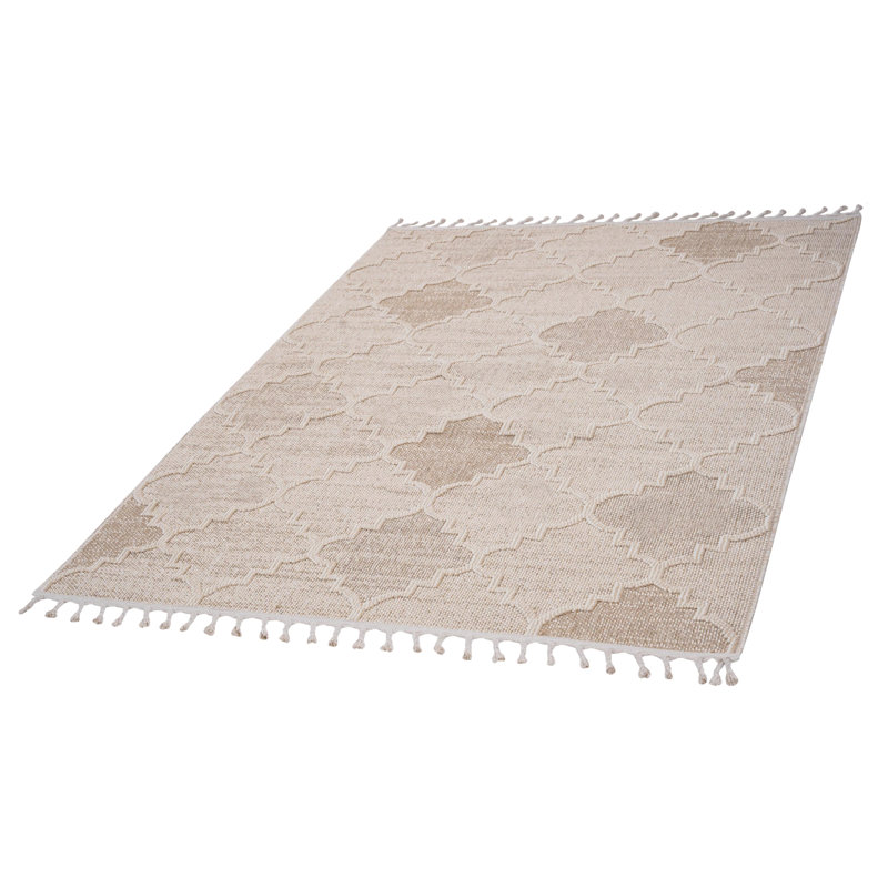 Cream /Trellis Indoor/Outdoor Area Rug, Rectangle 4' x 6'2", Cream