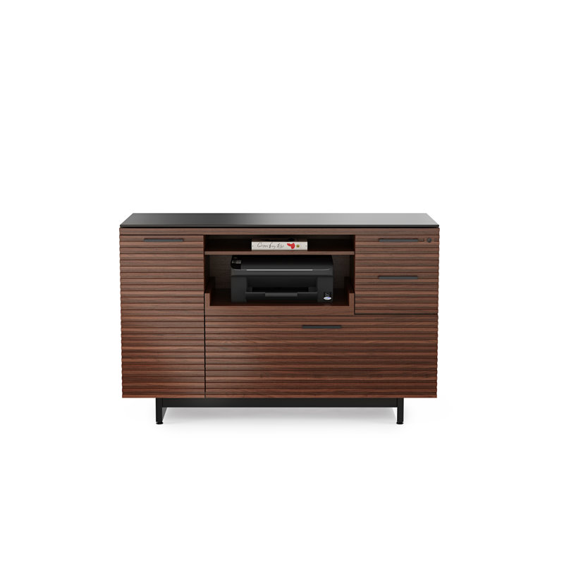 Corridor 3-Drawer 2-Shelf Filing Credenza, Chocolate Stained Walnut