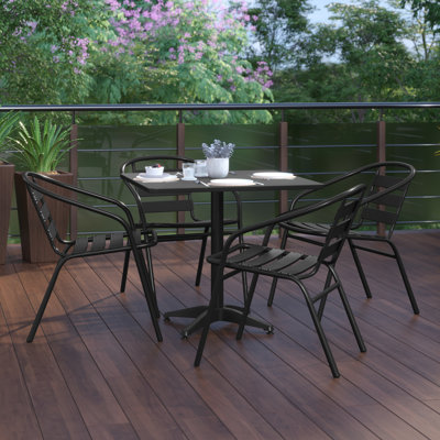 Amadea Square Aluminum Dining Table and 4 Slat Back Chairs Set