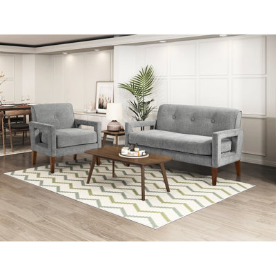 Salon moderne 2 pièces avec revêtement en chenille gris, ressorts ensachés et pieds en bois massif, coussins de siège réversibles faciles à assembler, 300 lb par
