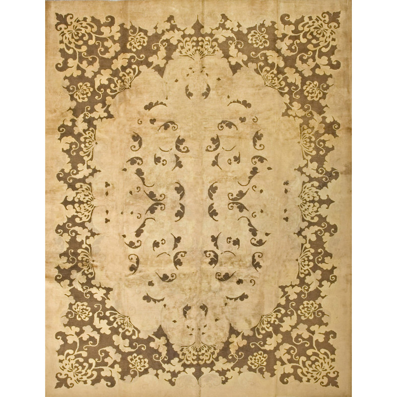 Tapis art déco chinois clair ivoire et brun
