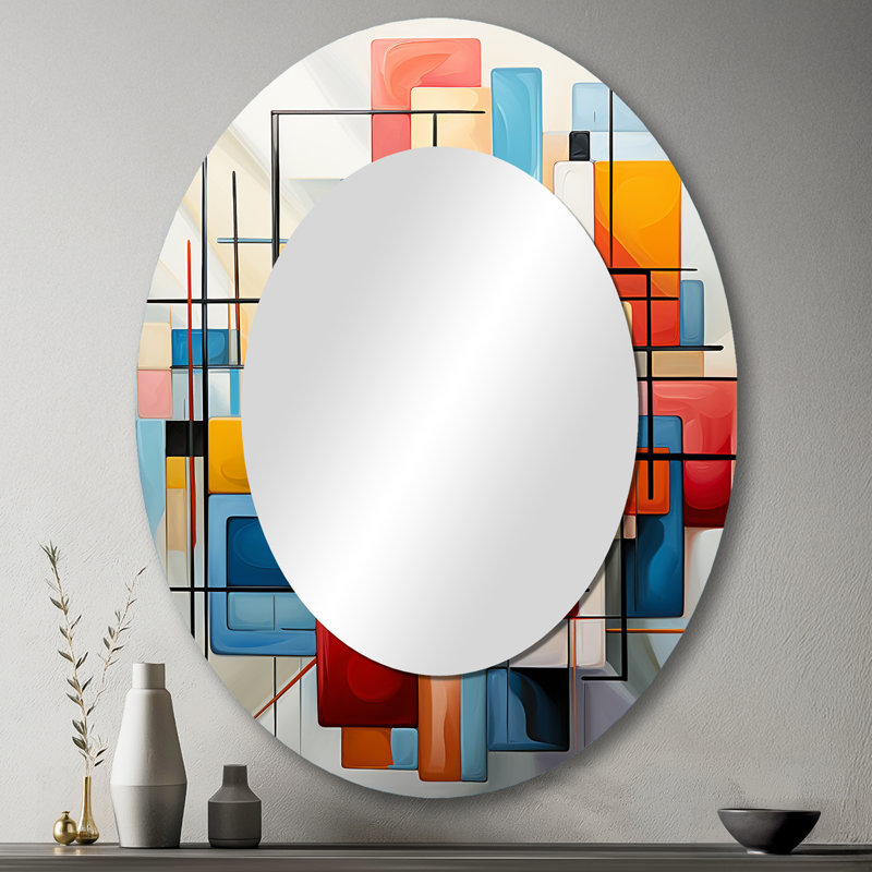Geometric Abstraction Composition III - Modern Oval Wall Mirror, 43" x 33"