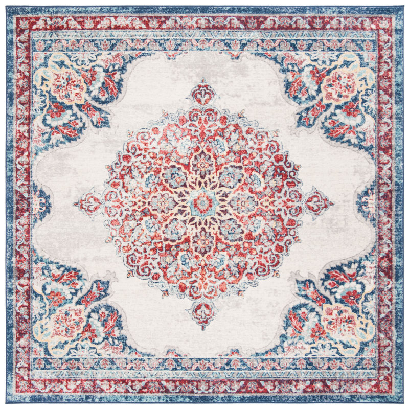 Tapis oriental rouge / ivoire Barcus, Carré 6 pi 7 po