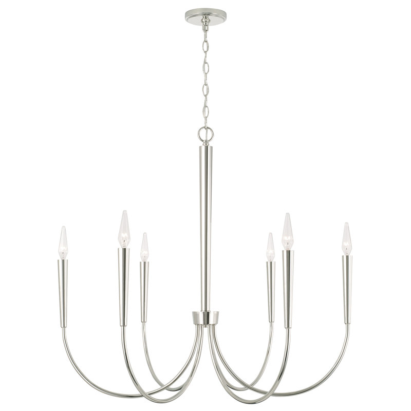 6 - Light Dimmable Classic / Traditional Chandelier, Polished Nickel