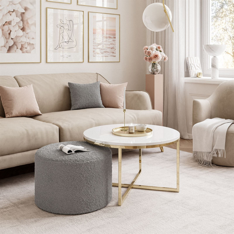 Kaulton Coffee Table, Gold chrome/White high gloss/Gray, Wood