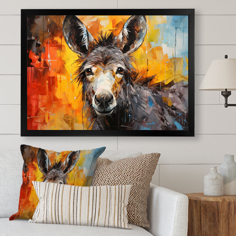 «Grey Donkey Gentle Companion Collage», reproduction sur toile, H 12 po x l 20 po x P 1 po, Cadre photo noir