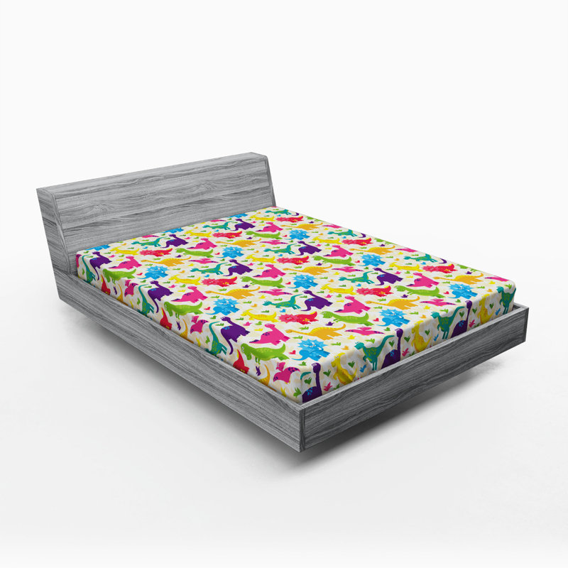Microfiber Abstract Fitted Sheet, Multicolor Dinosaurs, Full Fitted Sheet